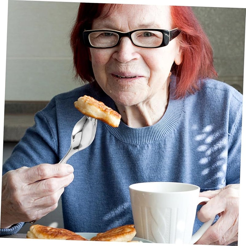 Stainless Steel Angled Spoon for Elderly Patient Feeding Assist Utensil Comfortable Handle - Image 5